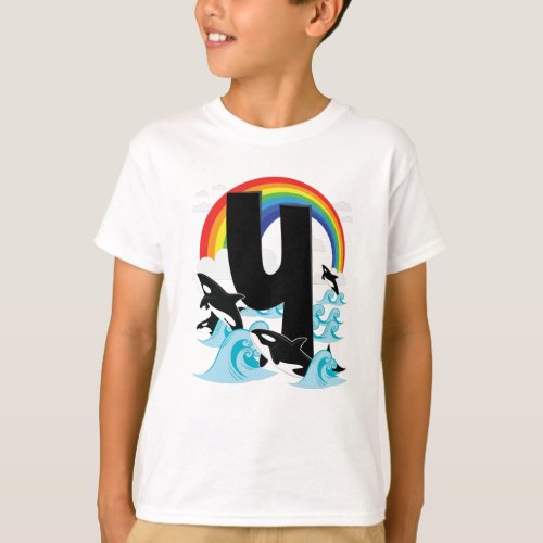 4 Four Birthday Orca as Rainbow  Jumping Killer T_Shirt