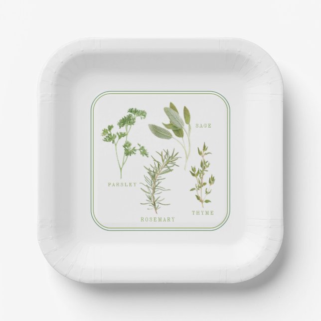 4 FRESH HERBS 7" Square Paper Plates (Front)
