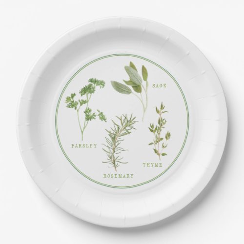 4 FRESH HERBS 9 Round Paper Plates