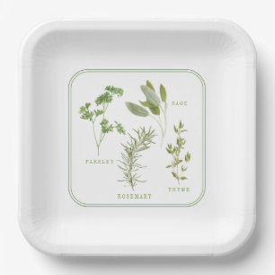 4 FRESH HERBS 9" Square Paper Plates