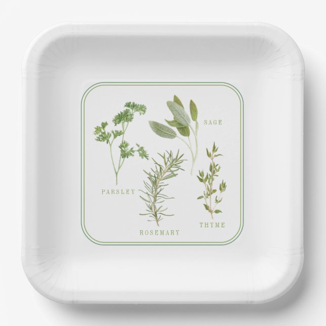 4 FRESH HERBS 9" Square Paper Plates (Front)