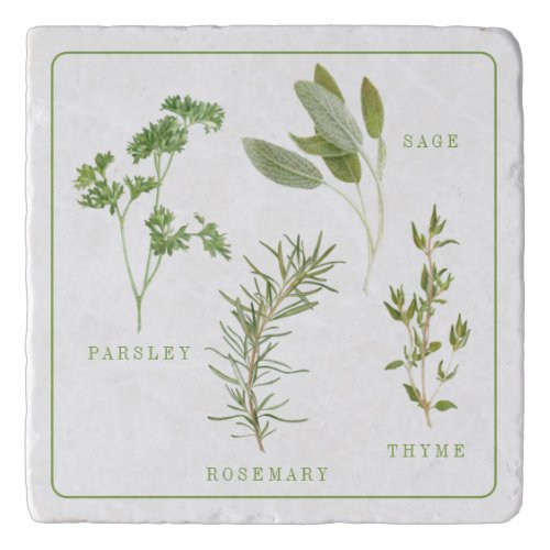 4 FRESH HERBS Marble Stone Trivet