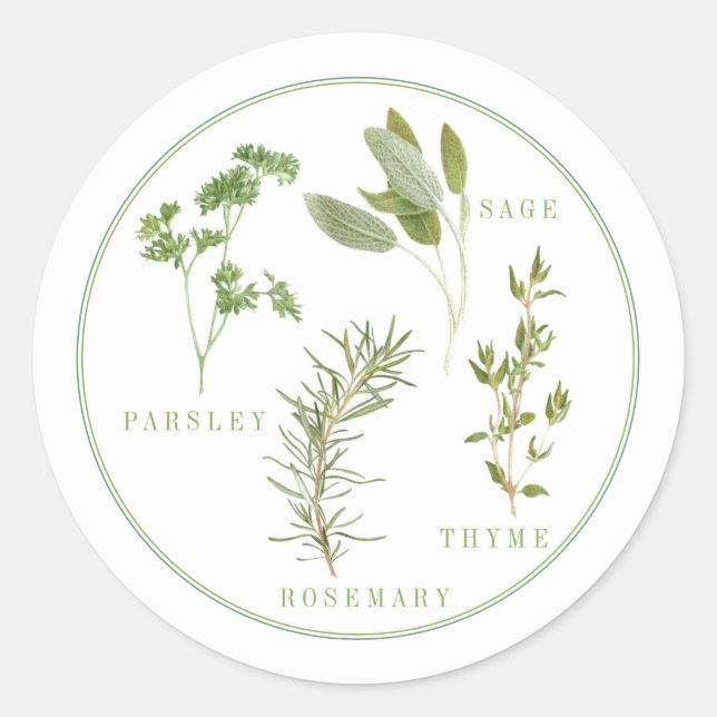 4 FRESH HERBS Small Round Stickers (Front)