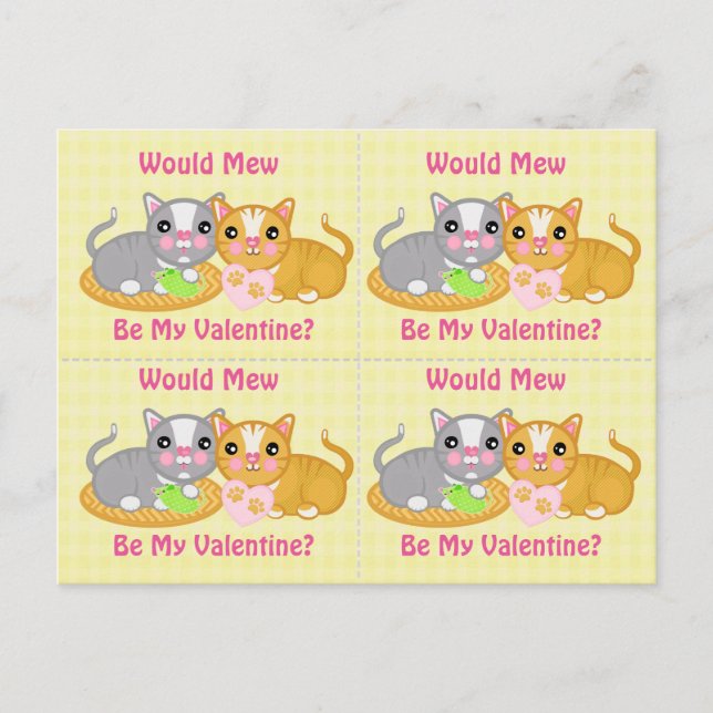 4 Funny Cute Cat Couple Valentines Cards (Front)