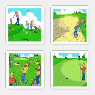 4 Funny Golf Cartoons Gift Set Coaster Set