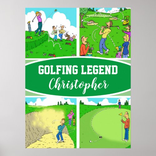 4 Funny Golfers Golfing Cartoons for a Golf Legend Poster