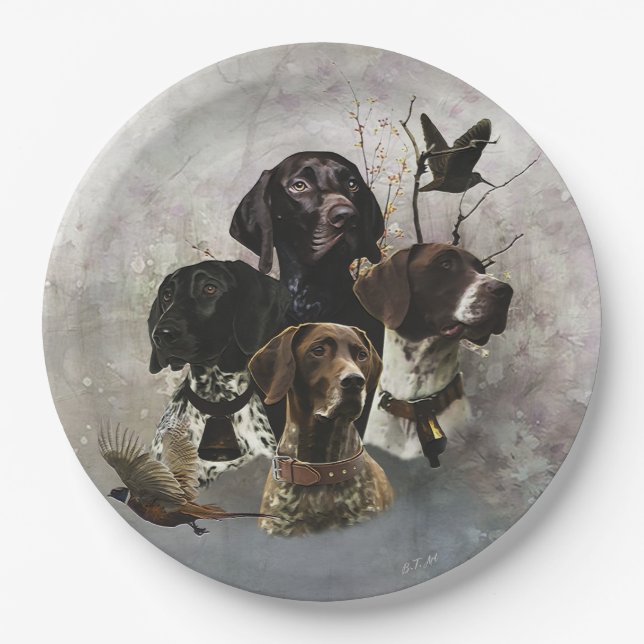 4 German Shorthaired Pointer Colors  Paper Plates (Front)