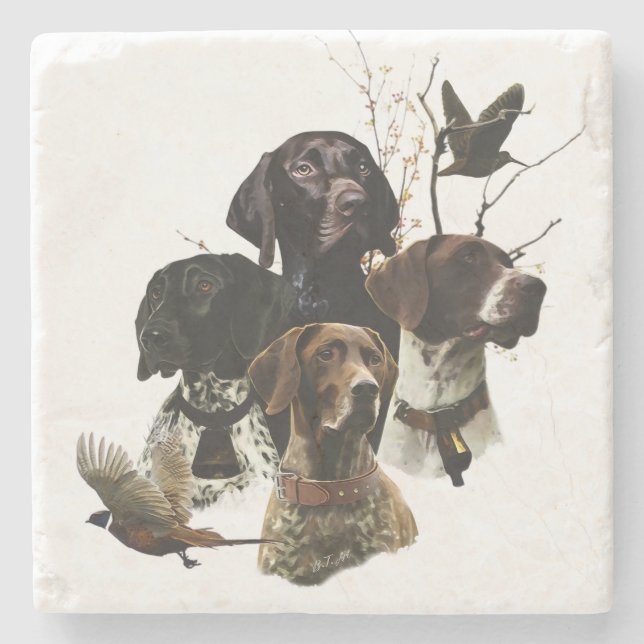 4 German Shorthaired Pointer Colors  Stone Coaster (Front)
