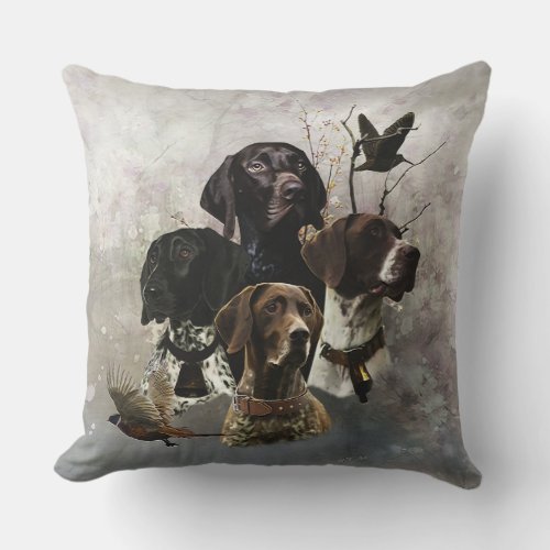 4 German Shorthaired Pointer Colors  Throw Pillow