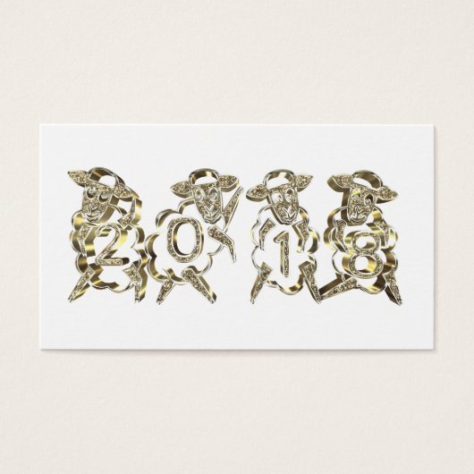 4 Golden Sheep Happy New Year 2018 Gold Sparkles (Front)