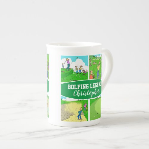 4 Golf Illustrations for a Golfing Legend Gift Bone China Mug