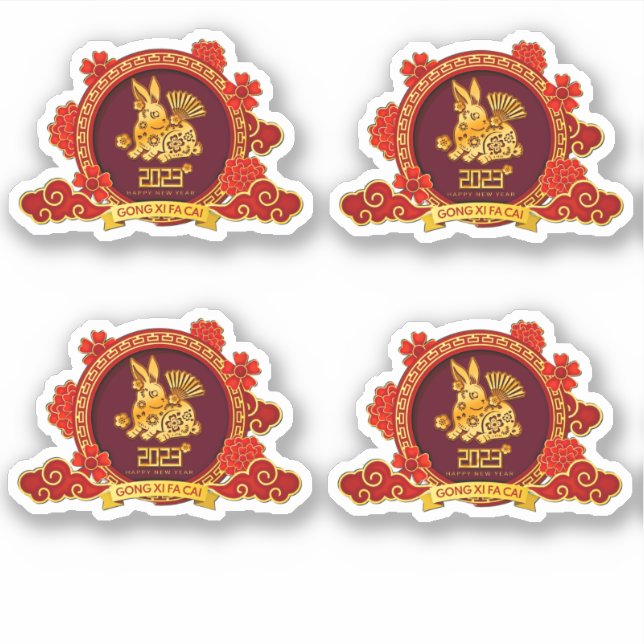 4 Gong Xi Fa Cai, Wishing Wealth Chinese New Year Sticker (Front)