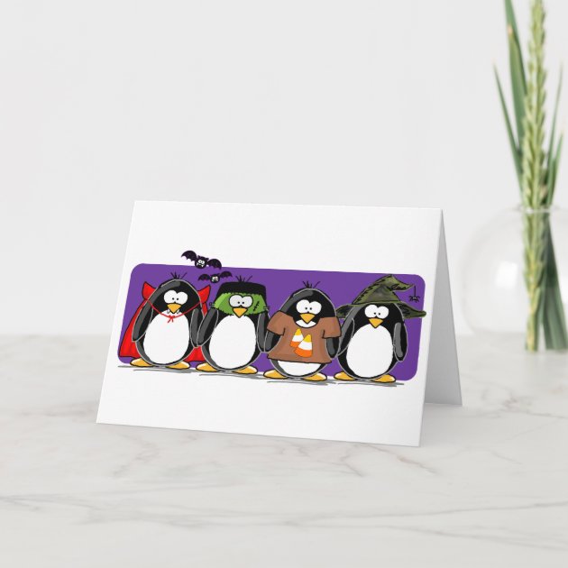 4 Halloween Penguins Invitation