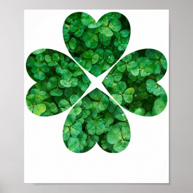 4 Heart Clover St Patrick's Day Irish Shamrocks Poster (Front)