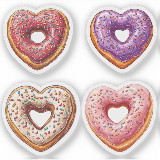 4 Heart Donuts Sticker (Front)