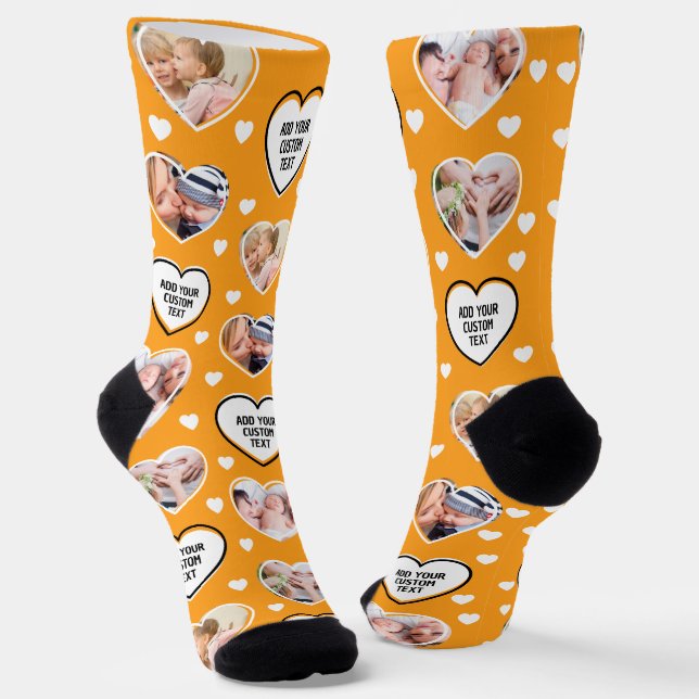 4 Heart Photo Pattern Make Your Own Fun Orange Socks (Angled)