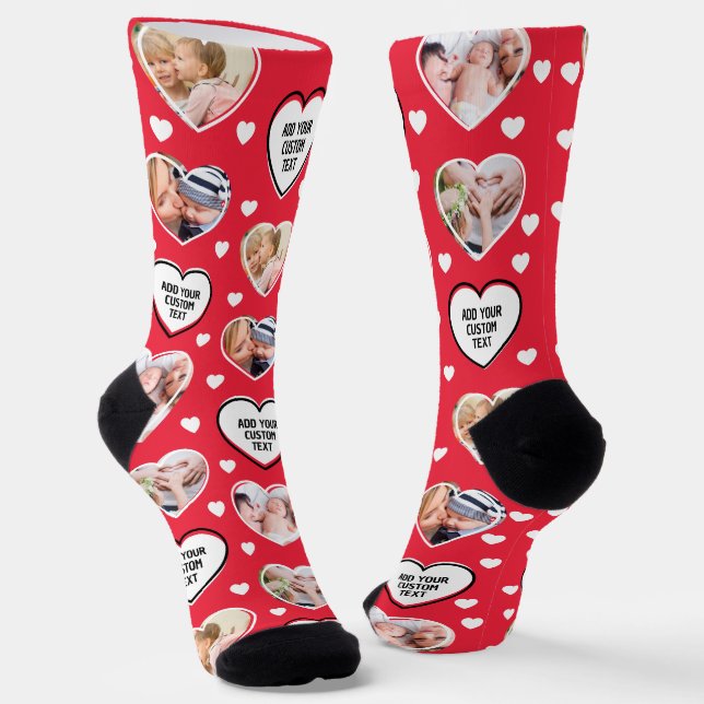 4 Heart Photo Pattern Make Your Own Fun Red Socks (Angled)