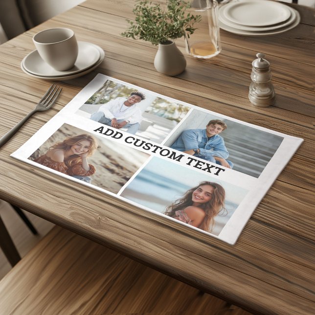 4 Horizontal Photo Collage with One Line of Text Cloth Placemat (Custom Cloth Placemat)