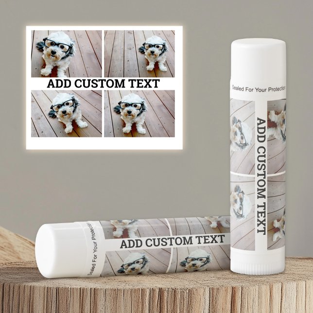 4 Horizontal Photo Collage with One Line of Text Lip Balm (Custom Lip Balm - Photo collage Party Favor)