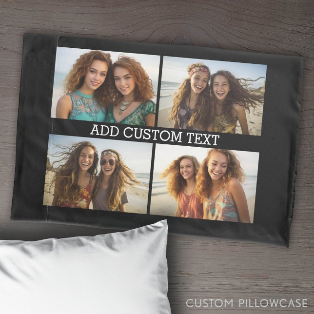 4 Horizontal Photo Collage with One Line of Text Pillow Case (Custom Pillowcase with Photo Collage)