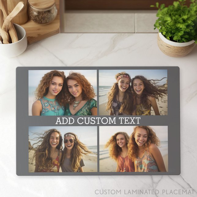 4 Horizontal Photo Collage with One Line of Text Placemat (Custom Placemat with Photo Collage)
