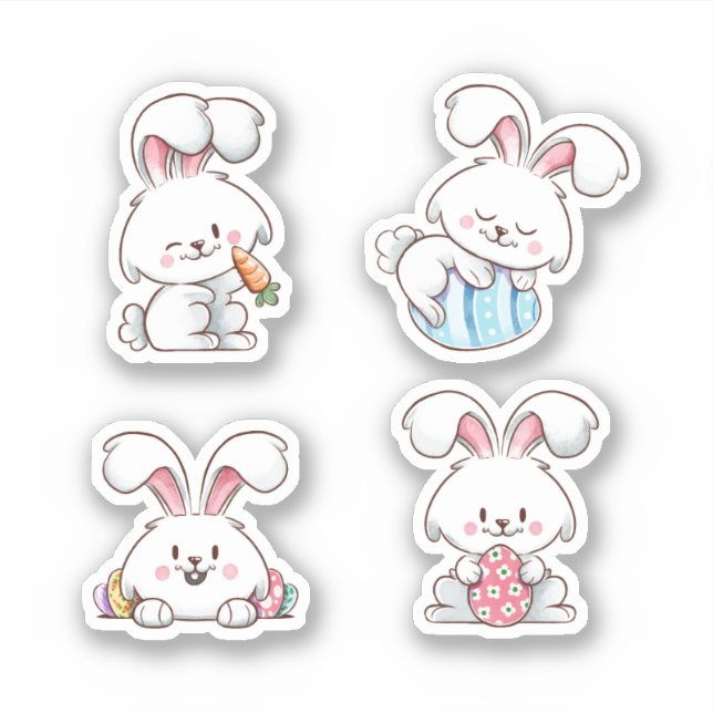 4 illustrated White Easter Bunny scrapbook Sticker (Front)