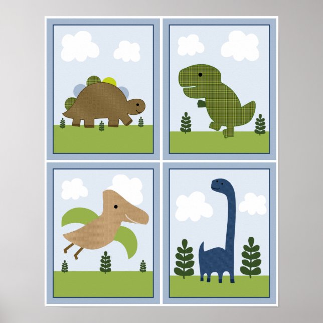 4 in 1 Dinosaurs/Dino 8x10 inch Nursery Art Poster (Front)