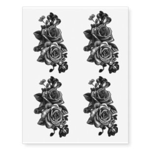 4 in 1 Sheet Black Rose Temporary Tattoos
