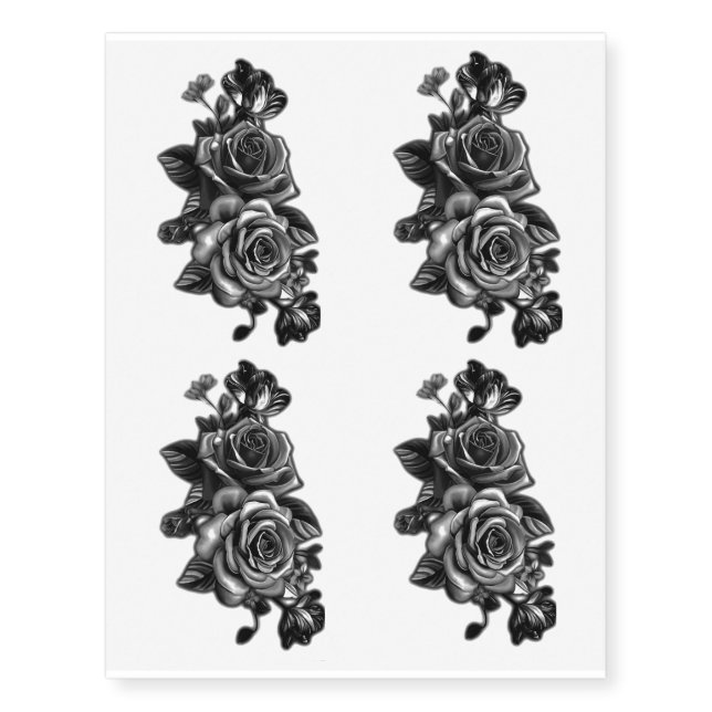 4 in 1 Sheet Black Rose Temporary Tattoos (Front)