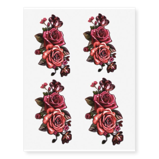 4 in 1 Sheet of Flower Rose Temporary Tattoos (Front)