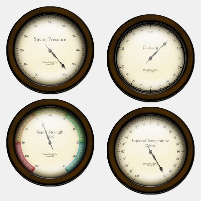 4 Industrial Meters Steampunk Cosplay & Decorating Labels (Group)