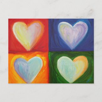 4 Inspirational Love Hearts Custom Art Postcards