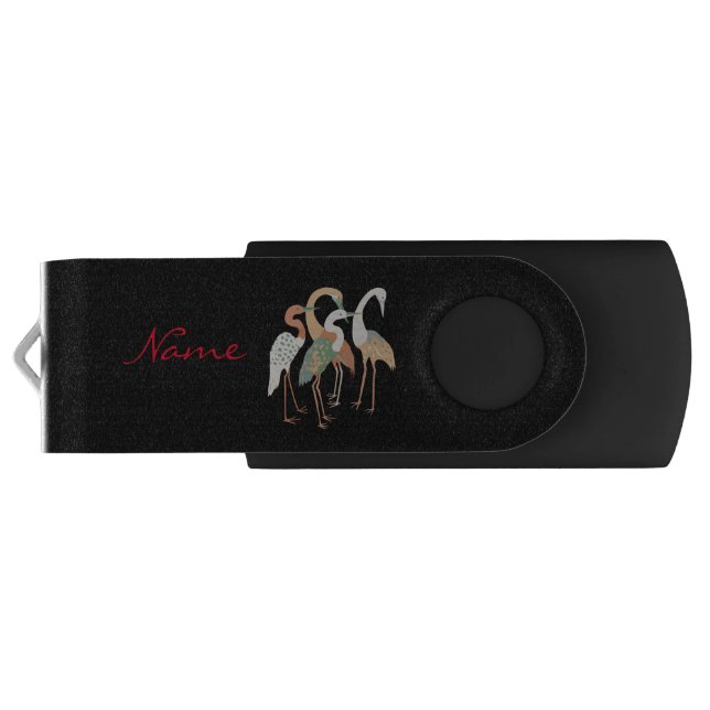 4 Japanese Cranes Thunder_Cove Flash Drive (Back)