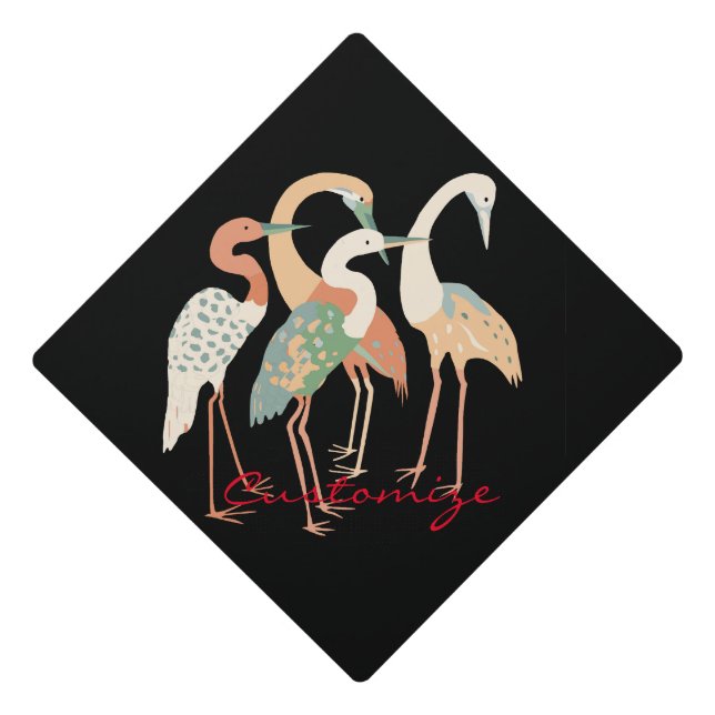 4 Japanese Cranes Thunder_Cove Graduation Cap Topper (Front)