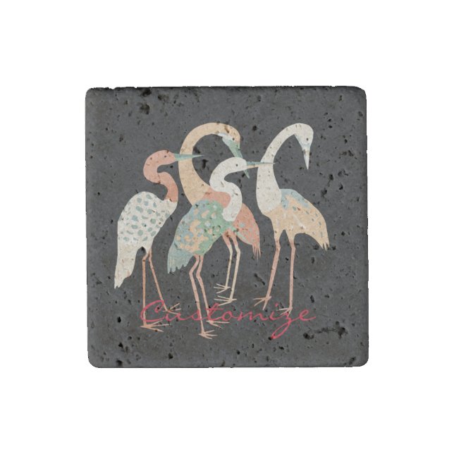 4 Japanese Cranes Thunder_Cove Stone Magnet (Front)