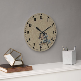 4 Jigsaw Puzzle Pieces Sandy Texture Earth Tone Large Clock