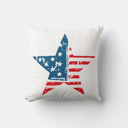 4 July American Flag Star Grunge Throw Pillow