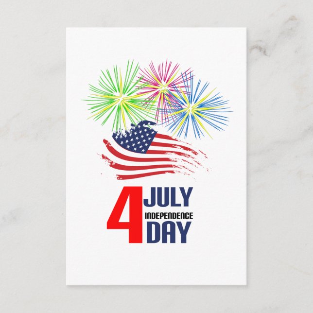 4 July - Independence Day with Flag and Fireworks Enclosure Card (Front)