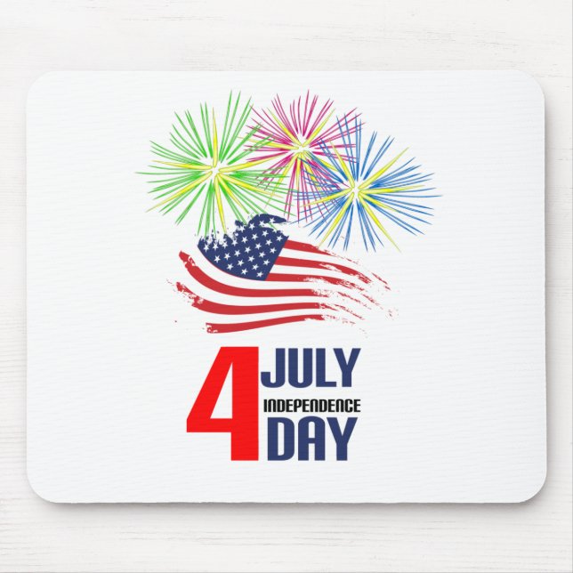 4 July - Independence Day with Flag and Fireworks Mouse Pad (Front)