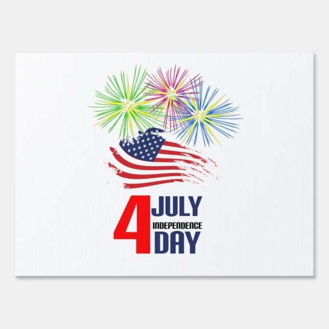 4 July - Independence Day with Flag and Fireworks Sign (Front)
