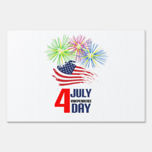 4 July - Independence Day with Flag and Fireworks Sign