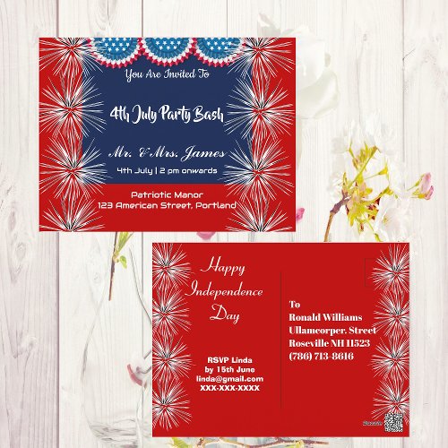 4 July Patriotic Firecracker Party Bash Invitation Postcard