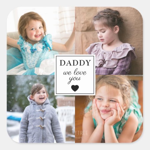 4 Kids Photo Collage Fathers Day  Square Sticker