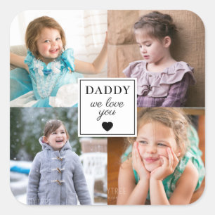 4 Kids Photo Collage Father's Day Square Sticker