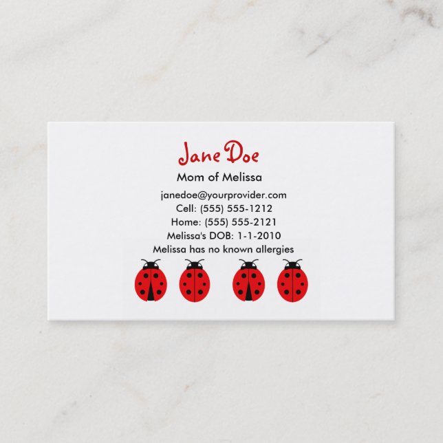 4 Ladybugs Calling Card (Front)