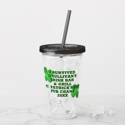 4 Leaf Clover Cool Irish Bar Pub Promotional Acrylic Tumbler