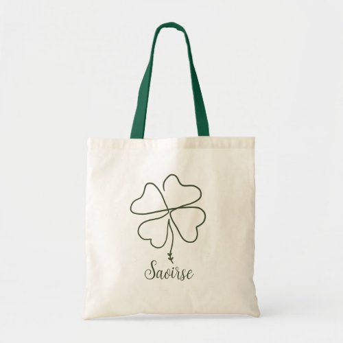 4 Leaf Clover Flower Personalised Name  Tote Bag