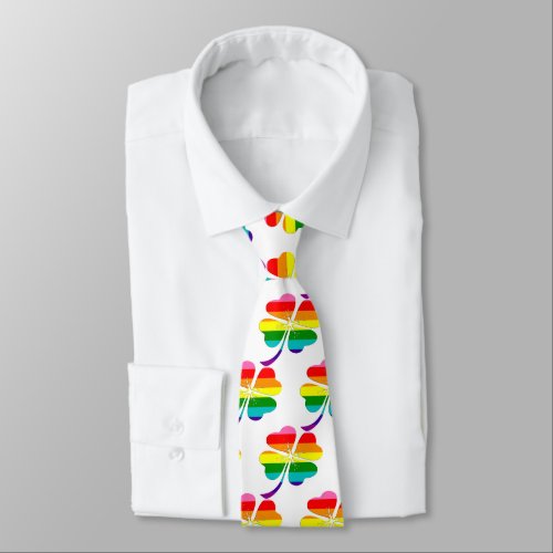 4 Leaf Clover Gay Pride Flag Colors LGBTQ Neck Tie
