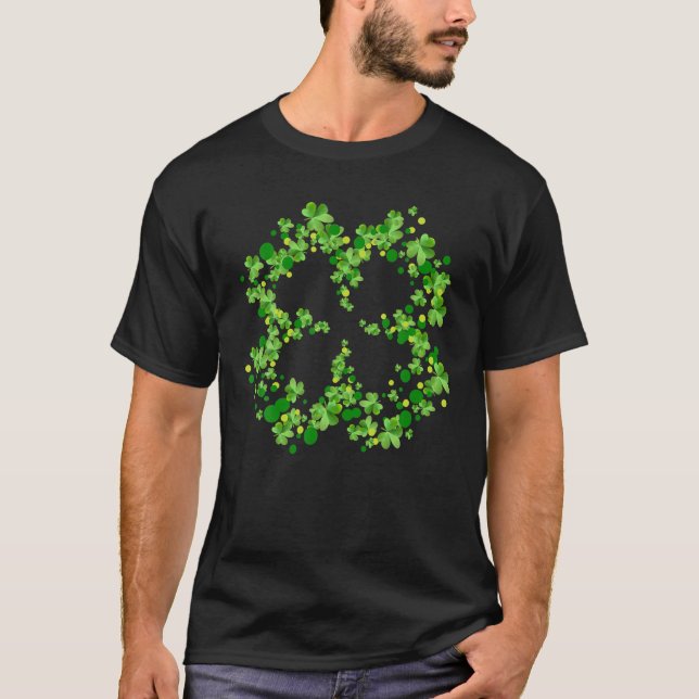 4 Leaf Clover, Happy St Patrick's Day T-Shirt (Front)