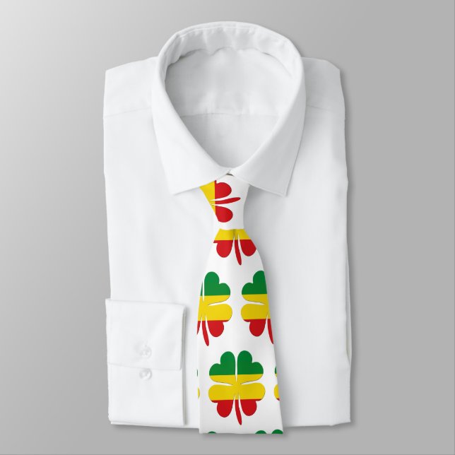 4 Leaf Clover in Red Yellow Green Rasta Neck Tie (Tied)